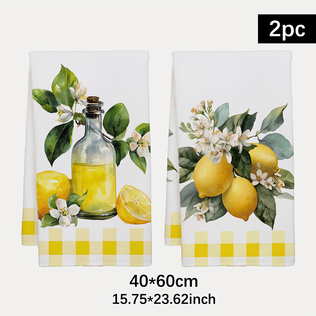 Home Cooking Services - 2Pcs, Lemon Floral Pattern Kitchen Towels,
