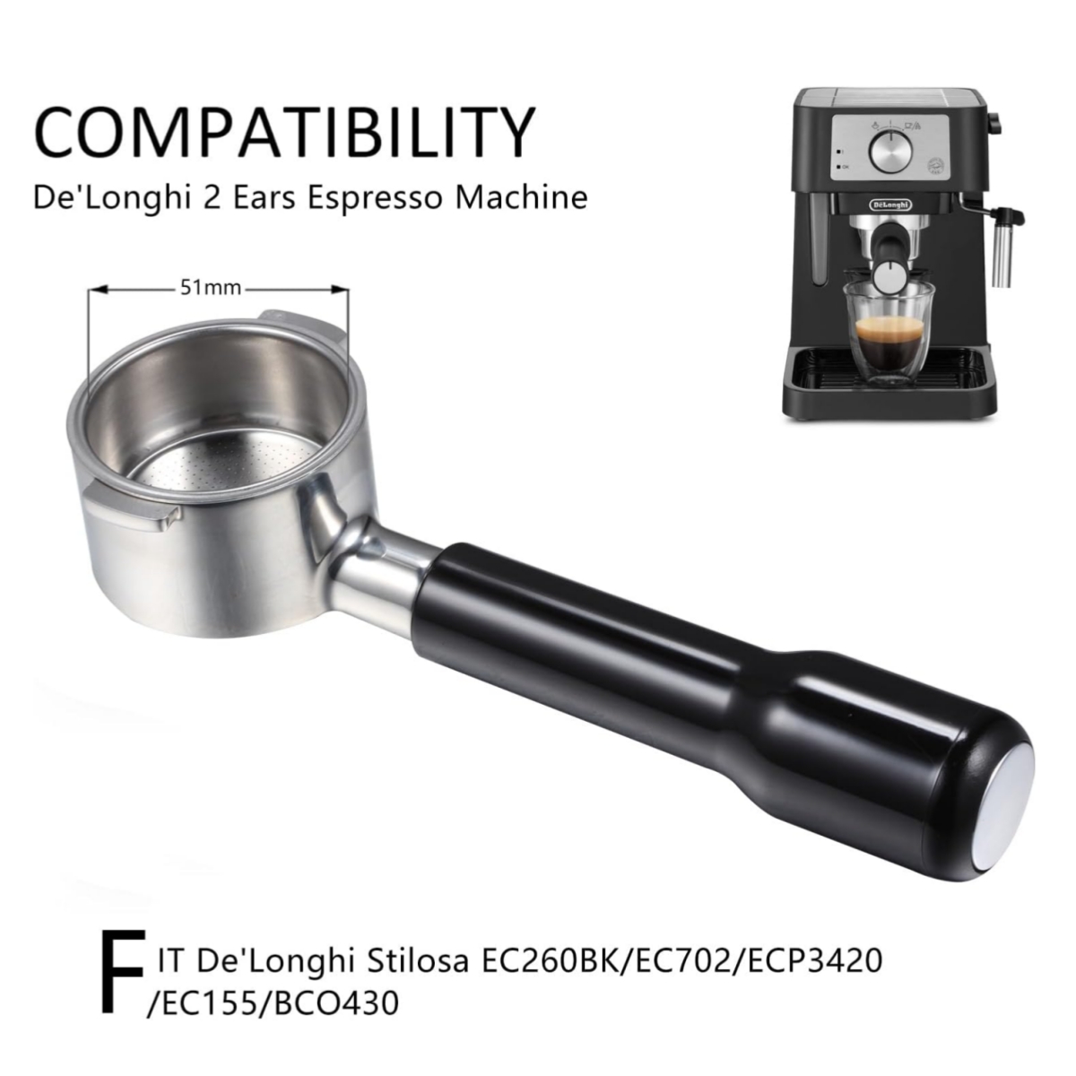 51mm Bottomless Portafilter 2  - огляд і ціна Delonghi Espresso Ecp3420